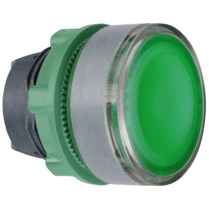   SCHNEIDER ZB5AH0383C0 Harmony műanyag világító nyomógomb fej, Ø22, nyomó-nyomó, betehető címke, zöld, szürke perem