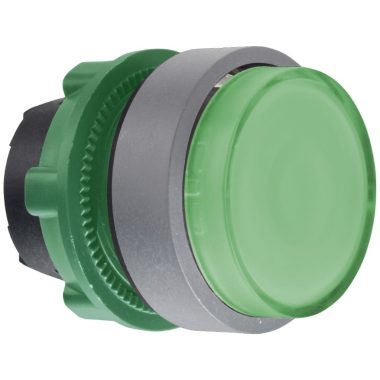 SCHNEIDER ZB5AW133C0 Harmony műanyag világító nyomógomb fej, Ø22, visszatérő, LED-es, kiemelkedő, zöld, szürke perem