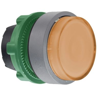 SCHNEIDER ZB5AW153C0 Harmony műanyag világító nyomógomb fej, Ø22, visszatérő, LED-es, kiemelkedő, narancssárga, szürke perem