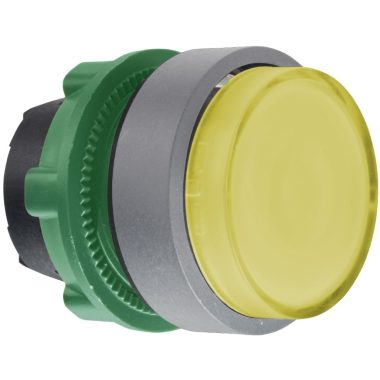 SCHNEIDER ZB5AW183C0 Harmony műanyag világító nyomógomb fej, Ø22, visszatérő, LED-es, kiemelkedő, sárga, szürke perem