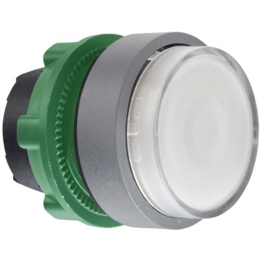 SCHNEIDER ZB5AW313SC0 Harmony műanyag világító nyomógomb fej, Ø22, visszatérő, beépített LED-hez, hornyolt lencsével, fehér, szürke perem