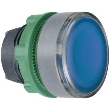SCHNEIDER ZB5AW363SC0 Harmony műanyag világító nyomógomb fej, Ø22, visszatérő, beépített LED-hez, hornyolt lencsével, kék, szürke perem