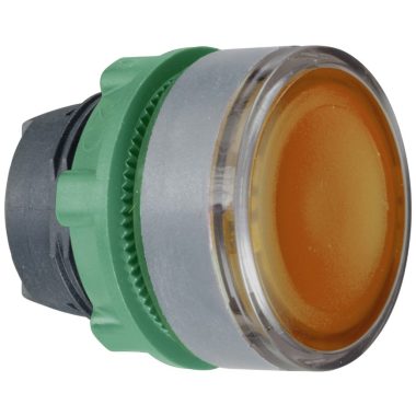 SCHNEIDER ZB5AW383SC0 Harmony műanyag világító nyomógomb fej, Ø22, visszatérő, beépített LED-hez, hornyolt lencsével, sárga, szürke perem