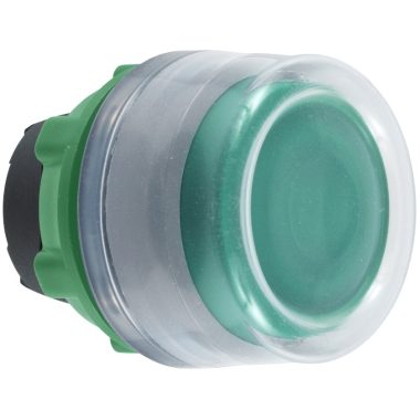 SCHNEIDER ZB5AW533C0 Harmony műanyag világító nyomógomb fej, Ø22, visszatérő, védősapkás, beépített LED-hez, zöld, szürke perem
