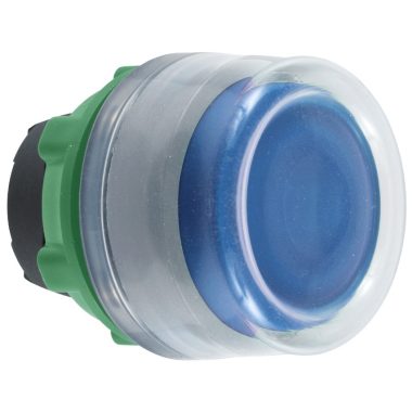 SCHNEIDER ZB5AW563C0 Harmony műanyag világító nyomógomb fej, Ø22, visszatérő, védősapkás, beépített LED-hez, kék, szürke perem