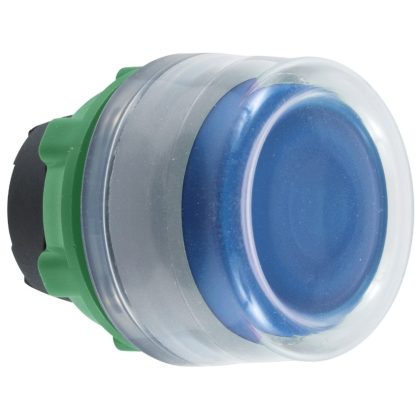   SCHNEIDER ZB5AW563C0 Harmony műanyag világító nyomógomb fej, Ø22, visszatérő, védősapkás, beépített LED-hez, kék, szürke perem