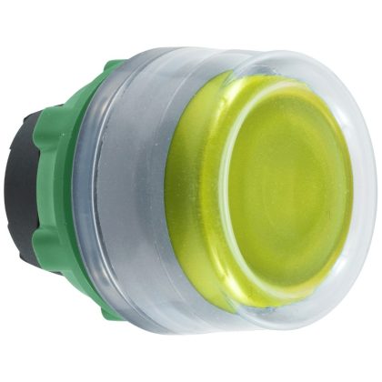   SCHNEIDER ZB5AW583C0 Harmony műanyag világító nyomógomb fej, Ø22, visszatérő, védősapkás, beépített LED-hez, sárga, szürke perem