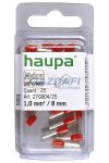 HAUPA 270804 Szigetelt érvéghüvely, 1mm2, 8mm, piros,  100 db/csomag